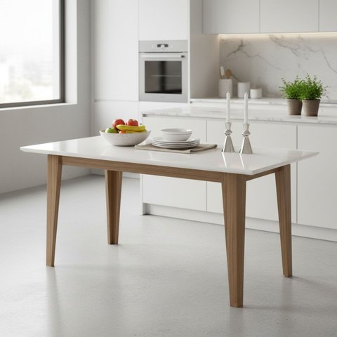 Mesa de Jantar Retangular Tampo Vidro 6 Lugares 160cm sem Cadeiras Liz Poliman Móveis