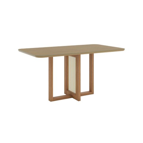 Mesa Natali para 6 Lugares Tampo de 160cm Canto Arredondado com Vidro e Detalhe com Acabamento em Me