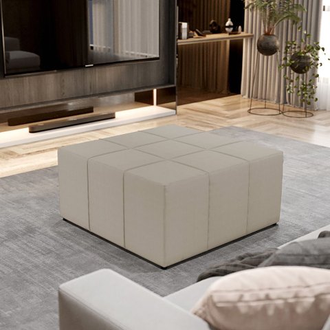 Puff Decorativo para Sala de Estar Quadrado Milano 90x90cm W01 Linho Bege - Lyam Decor