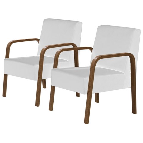 Kit 2 Poltronas Decorativas 1 Lugar Jade Braço Madeira D Salla Tecido Sintético (courino). Branco