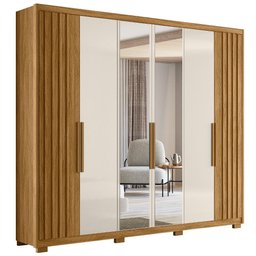 Guarda Roupa Araguaia 260cm 6 Portas Freijó Off White com Espelho Moval - 5