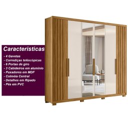 Guarda Roupa Araguaia 260cm 6 Portas Freijó Off White com Espelho Moval - 4