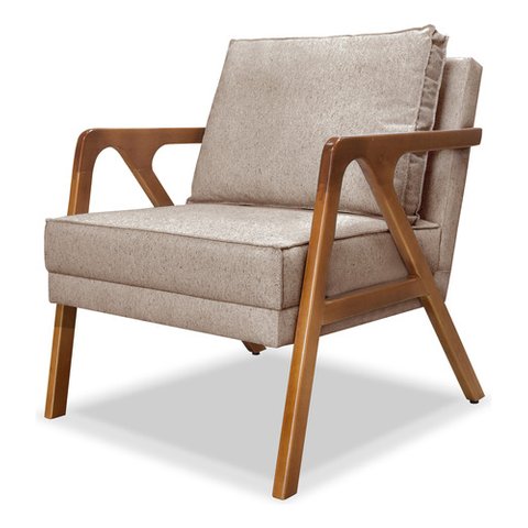Poltrona Luxo Lara para Sala Base de Madeira Linho Areia Bz Home Decor