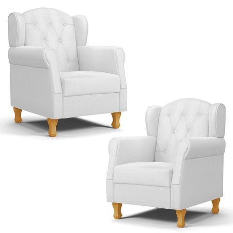 Kit 02 Poltronas de Amamentação Pés Madeira Lucy P04 Sintético Branco - Mpozenato