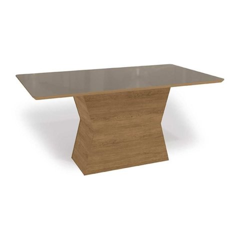 Mesa para Cozinha Tilia com Tampo Madeirado com Vidro 160x90cm Freijo Bronze Kappesberg