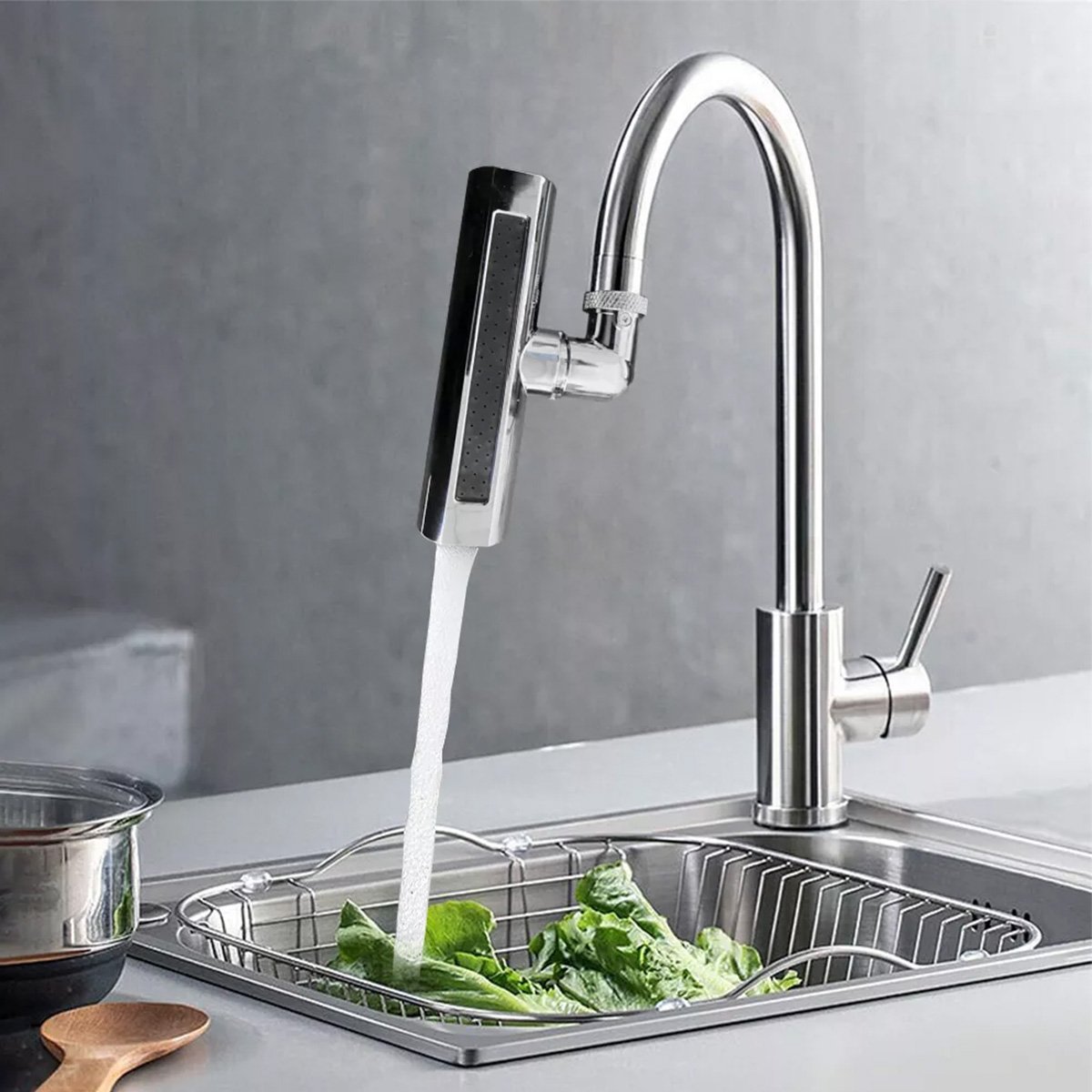 Extensor de Torneira Arejador 4 Modos Cascata Cozinha Adaptador Agua Alta Pressao Gira 360º Regulave - 5