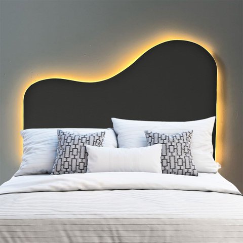 Cabeceira Orgânica Led 90cm Solteiro Painél para Cama Box Bouclé Serena