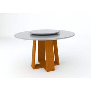 Mesa Isabela 135X135 Com Tampo Giratório - Ipê/Off White/Off White