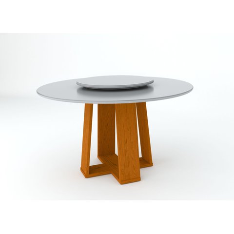 Mesa Isabela 135X135 Com Tampo Giratório - Ipê/Off White/Off White