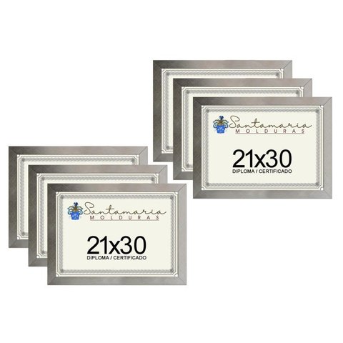 Kit 6 Molduras Porta Diploma Certificado A4 21x30 Prateado