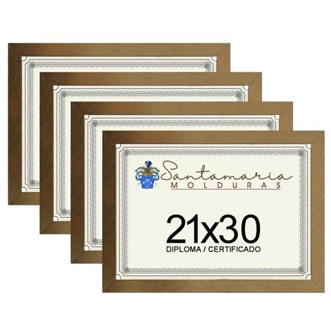 Kit 4 Molduras Porta Diploma Certificado A4 21x30 Dourado