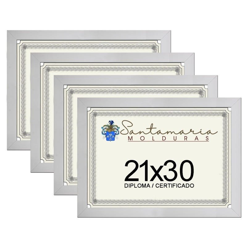 Kit 4 Molduras Porta Diploma Certificado A4 21x30 Branco
