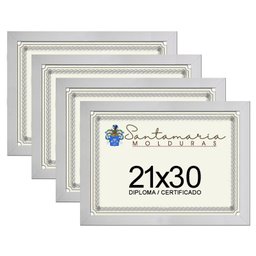 Kit 4 Molduras Porta Diploma Certificado A4 21x30 Branco - 1