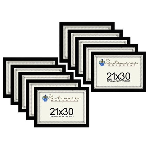 Kit 10 Molduras Porta Diploma Certificado A4 21x30 Preto