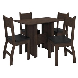 Conjunto de Mesa e 4 Cadeiras para Sala de Jantar Milano Fosco-Poliman - Amendoa / Preto