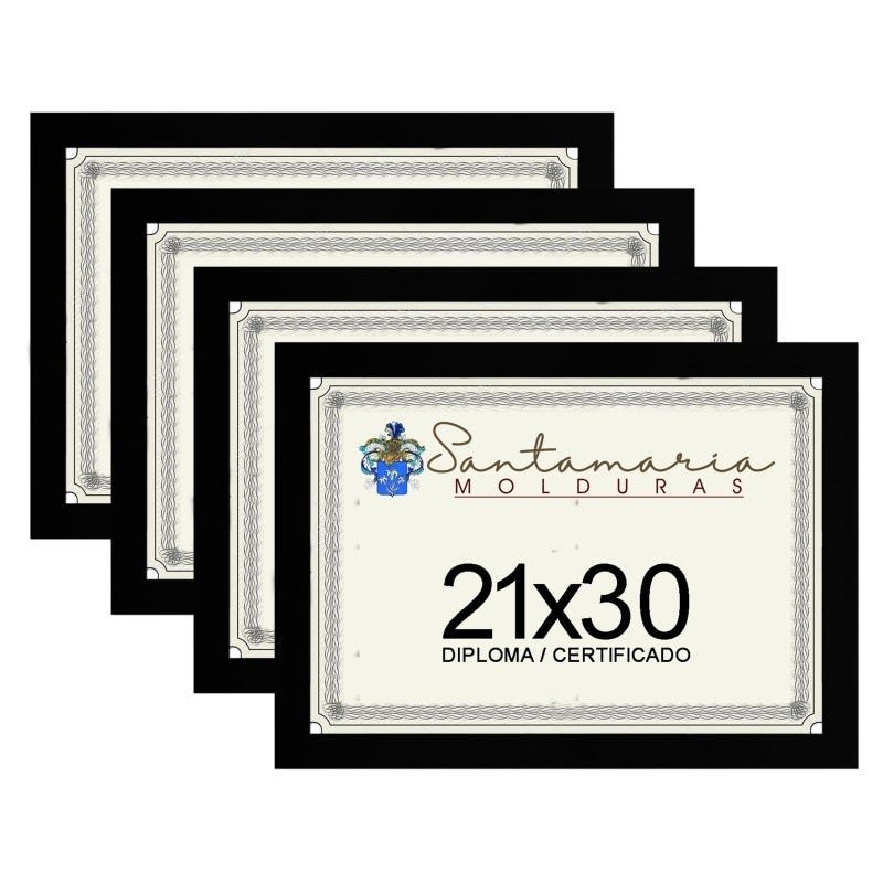 Kit 4 Molduras Porta Diploma Certificado A4 21x30 Preto