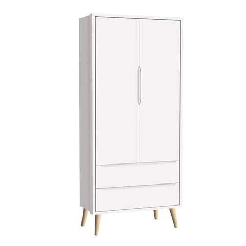 Guarda Roupa Infantil Theo 2 Portas Branco Acetinado com Pés Madeira Natural - Reller