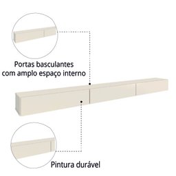 Rack Suspenso para Painel ou TV até 75 Polegadas 3 Portas 1,99m Off White - 3