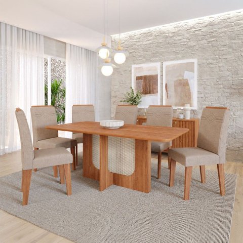 Sala de Jantar 6 Lugares 180 cm Hazel Cinamomo/Linho Bege - Panorama Móveis