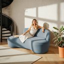 Ver imagem 2 de Sofá Curvo 03 Lugares 210cm Eron Braço Esquerdo Bouclé Azul Claro - Nexta Casa