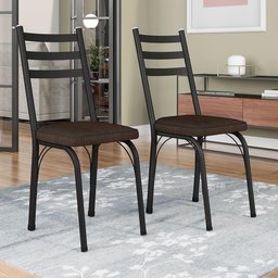 Kit 6 Cadeiras de Cozinha Luisiana Estampado Imbuia Pés de Ferro Preto - 5