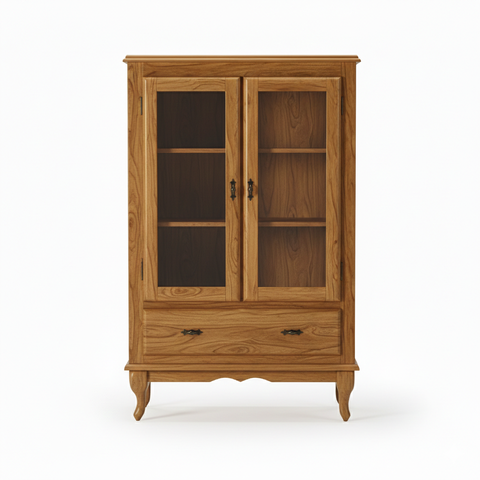 Vitrine 2 Portas 1 Gaveta Prateleiras MDF Ecomem Clássica MDF Pés Luiz Xv Cor Imbuia