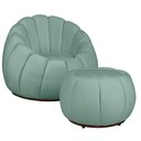 Ver imagem 1 de Kit Poltrona Base Giratória e Puff Concha Decorativo Veludo Cor Acqua