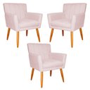 Ver imagem 1 de Kit 3 Poltronas Decorativa para Sala de Estar Cecília Suede Rosa Claro - Montanaris Decor Md Montana