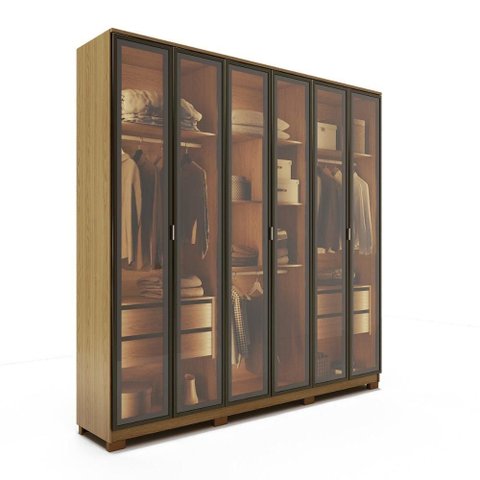 Guarda Roupa Casal 6 Portas Reflecta Float com LED Lucent 231cm - Carvalho