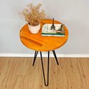 Ver imagem 2 de Mesa de Canto Circular de Ferro e Madeira Industrial Carvalho e Preto