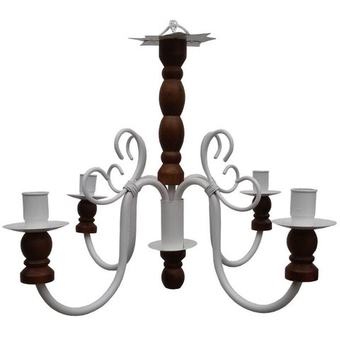 Pendente De Madeira E Ferro para Iluminação de Quarto Varanda E Sala - Branco & Verniz