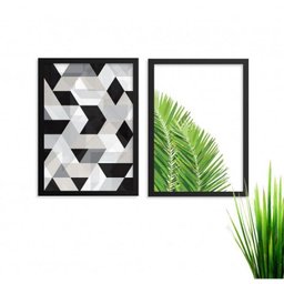 Kit com 2 Quadros Folha Forma Geométrica A3 Moldura Preta - 1