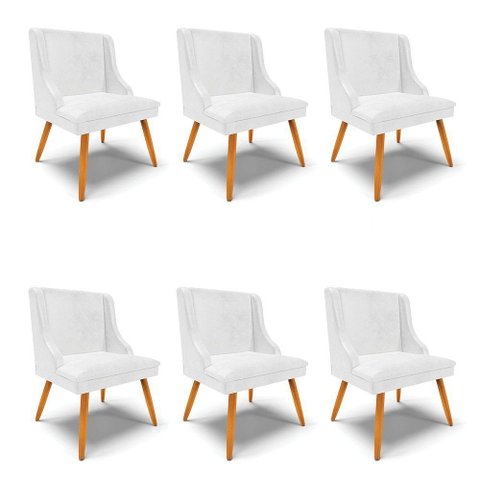 Kit 06 Cadeiras Corano Branco Pés Palito Castanho
