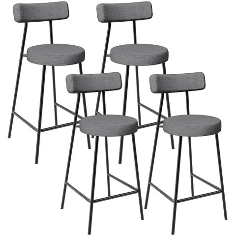 Kit 04 Banquetas Baixa para Cozinha Sala de Jantar Bar Bancada Milão L02 Linho Cinza Escuro - lyam d