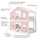 Ver imagem 5 de Beliche Montessoriano Solteiro Casinha Dos Sonhos Madeira Maciça Rosa Branco Megamobília