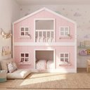 Ver imagem 1 de Beliche Montessoriano Solteiro Casinha Dos Sonhos Madeira Maciça Rosa Branco Megamobília