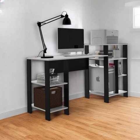 Mesa Office Londres Branco com Prateleiras para Objetos