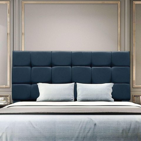 Cabeceira Estofada Cama Box Casal 160 Cm Ananda Suede Azul Marinho