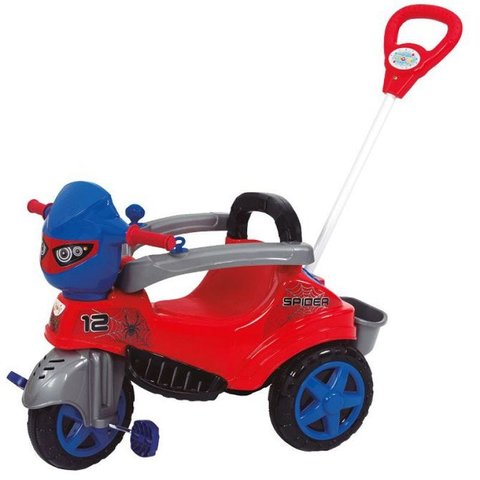 Triciclo Baby City Pedal e Empurrador Spider Vermelho - Maral - Diversão e Conforto para Os Pequenos
