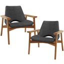Ver imagem 1 de Kit 02 Poltronas Decorativa para Sala de Estar Living Base Madeira Becker L02 Linho Cinza Escuro -