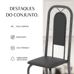 Conjunto de Mesa Tubular 120cm X 75cm Tampo Ardósia Indiano com 4 Cadeiras Lara - 12