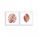 Ver imagem 1 de Conjunto 2 Quadros Decorativos Folhagens Rosê Gold Com Vidro
