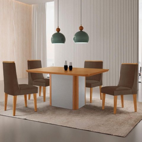 Mesa de Jantar Isadora 120cm Tampo MDF Laminado Veludo Marrom Naturale Off White