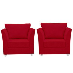 Kit 02 Poltronas Decorativa para Sala e Quarto Lisboa Suede Vermelho