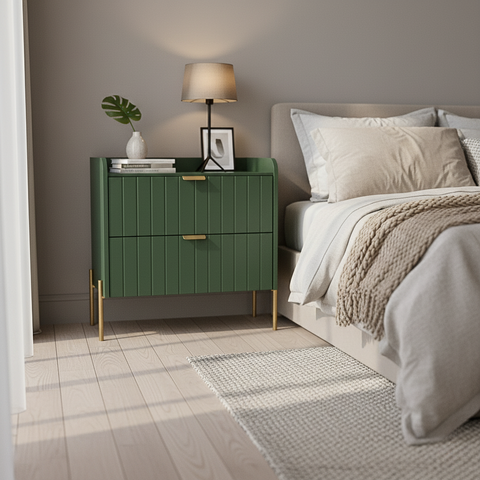 Mesa de Cabeceira Venus 60cm 100% Mdf Verde Base Metálica:dourado