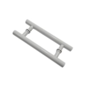 Puxador H duplo 30x20cm tubular redondo para porta de vidro e portão - Branco