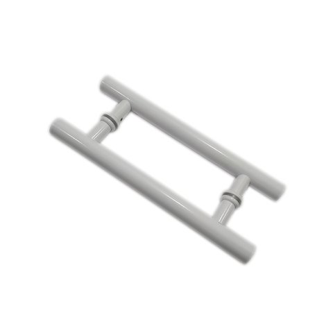 Puxador H duplo 30x20cm tubular redondo para porta de vidro e portão - Branco