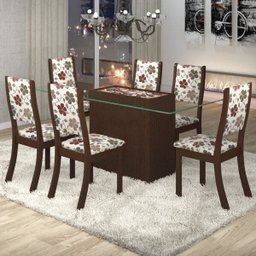 Conjunto Sala de Jantar Mesa Lina 6 Cadeiras Kiara Espresso Móveis - 1