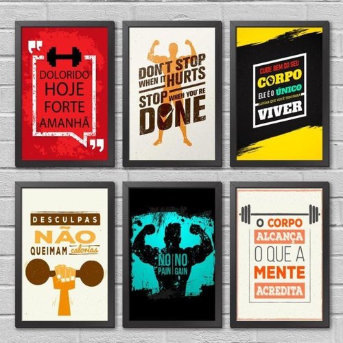 Quadro Decorativo Frases Academia Motivação Fitness Moldura