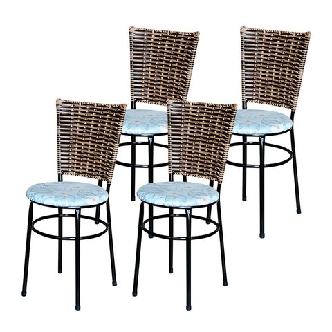 4 Cadeiras Pretas para Mesa Hawai Avelã Assento Floral:floral Gelo